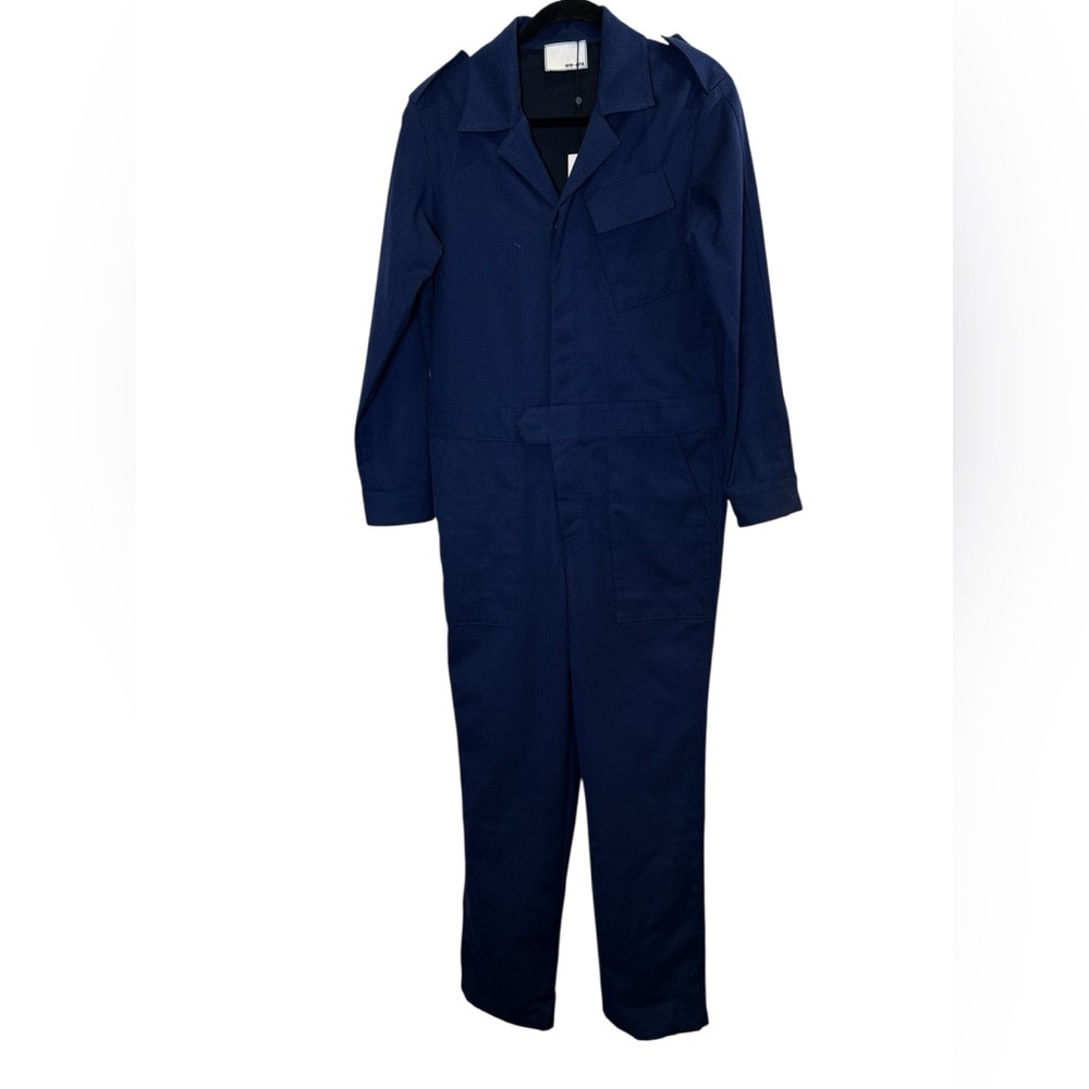 We-Ar4 Blue Houndstooth One Piece Flight Suit Utility Style Jumpsuit Sz S